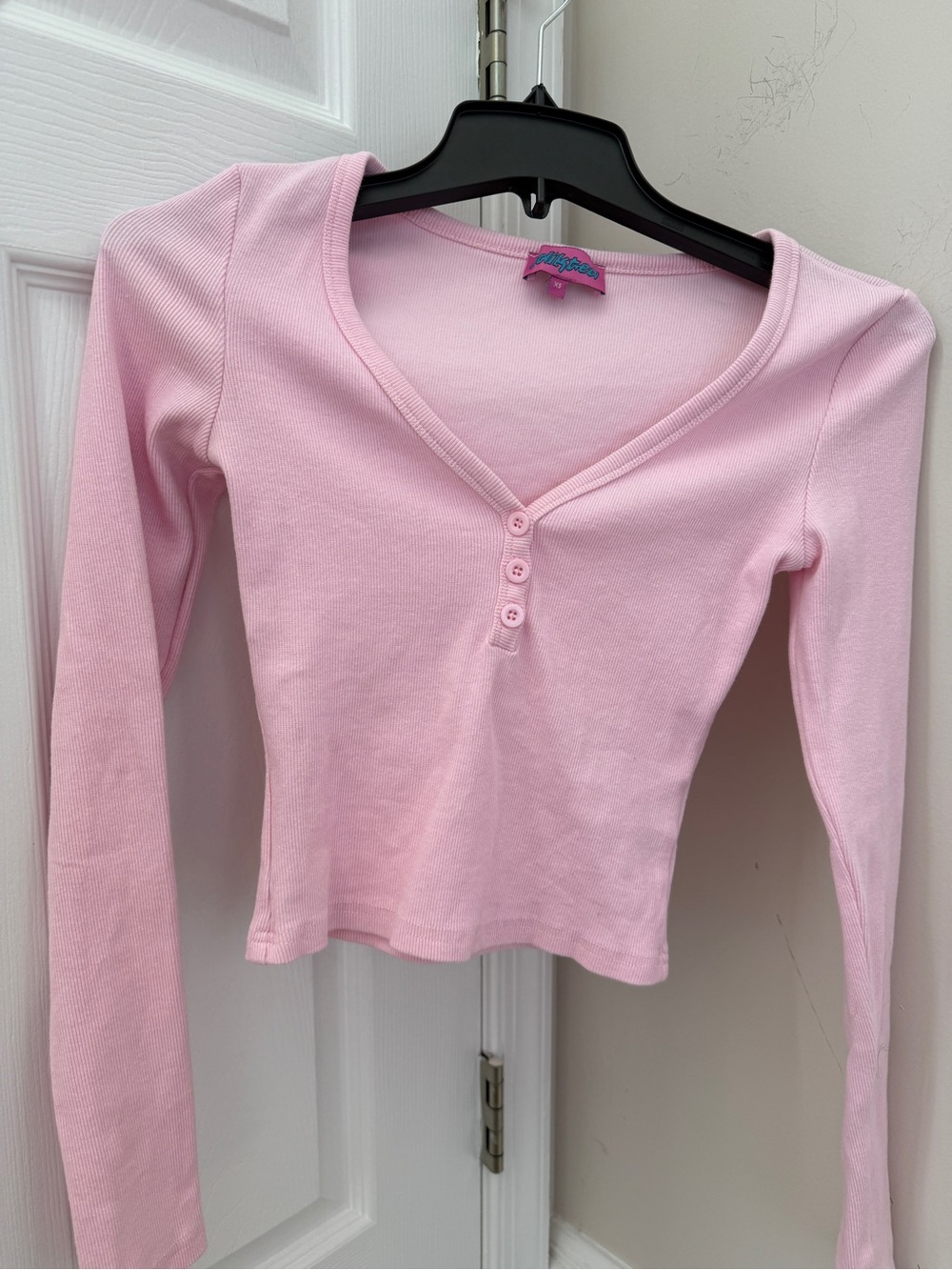 Garage Pink Ribbed Henley Top